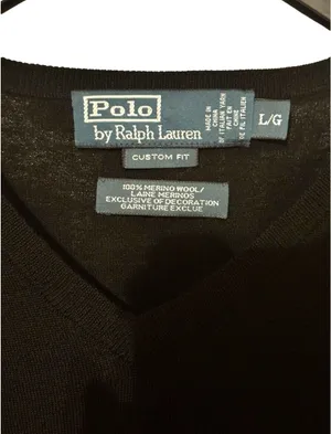 Polo by Ralph Lauren Vintage Black & Red Custom Fit Merino Wool V-Neck Sweater Sz L thumbnail 4