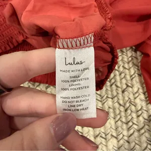 NWOT Lulus Loving Aura Coral Red Smocked Long Flutter Sleeve Top thumbnail 6