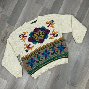 Vintage Rafferty 80s‎ 90s Floral Chunky Knit Sweater Ivory Large Crewneck thumbnail 11