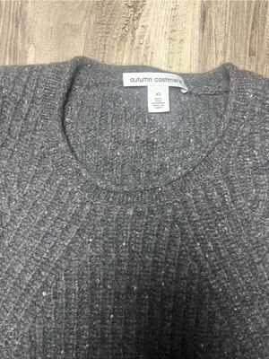 Autumn Cashmere Charcoal Gray 100% Cashmere Ribbed Zipper Crewneck Sweater XS thumbnail 5