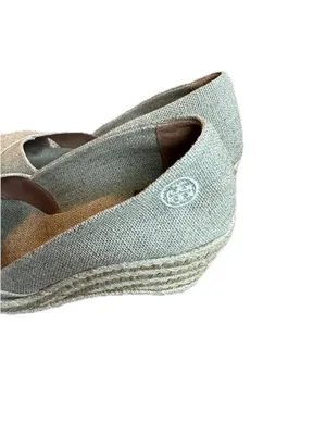 Tory Burch Tan Canvas Peep Toe Espadrille Wedges Platform Stretch Size 9 Women's thumbnail 6