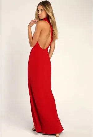 Lulus Keep It Interesting Red Asymmetrical Cut-Out Halter Maxi Dress thumbnail 2