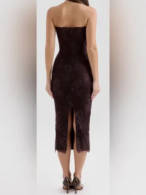 NEW House Of CB LARRA Bitter Chocolate Lace Corset Midi Dress sz XS thumbnail 3
