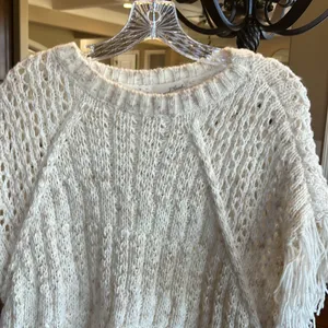 Crochet Sweater Beige Fringe One Size XS S M L thumbnail 5
