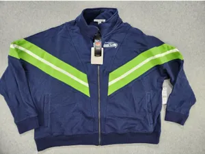 Women WEAR Erin Andrews Seattle Seahawks Yarn Dye Stripe Full-Zip Jacket Plus 3X thumbnail 1