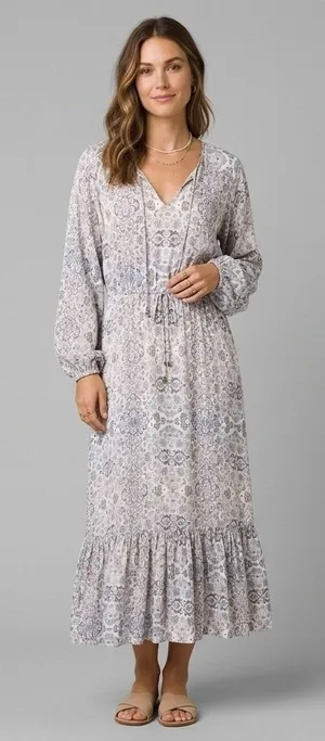Roller Rabbit Blue Pink Floral Olaya Maxi Dress Long Sleeve Size Large thumbnail 1