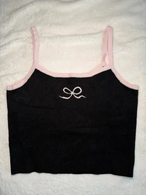 PacSun Coquette Whimsigoth Black Crop Pink Bow Large thumbnail 2