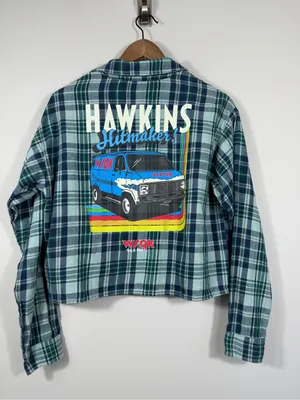 Stranger Things Hawkins Hitmaker WJQK Plaid Flannel Shirt Women’s S 4-6 thumbnail 2