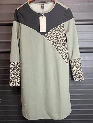 Womens Colorblock‎ Leopard Print Casual Tunic Dress thumbnail 1