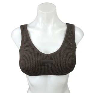 Set Active Brown Waffle Knit Scoop Neck Athletic Workout Sports Bra Tank Top XS thumbnail 1