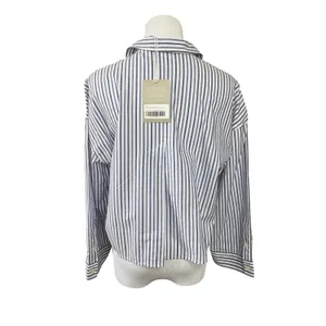 Everlane The Woven PJ Top Cropped Pajama Shirt‎ SMALL Blue Striped Cotton Boxy thumbnail 4
