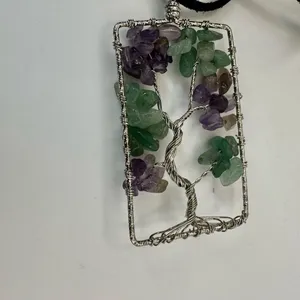 Amethyst and aventurine silver tone tree pendant necklace thumbnail 8