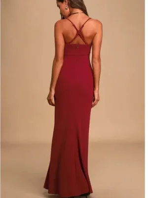 Lulu's Burgundy Bustier Mermaid Maxi Dress Size: S thumbnail 4