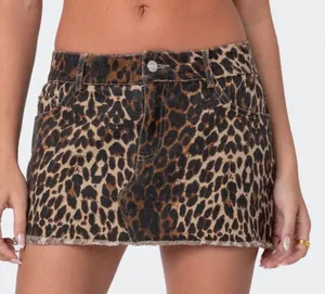 Edikted Cheetah denim skirt with pink bows thumbnail 1