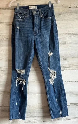 Abercrombie & Fitch High Rise‎ Mom Jeans Sz 24/00R Full Length Medium Wash Denim thumbnail 1