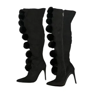 Cape Robbin Black Pom-Pom Knee-High Stiletto Boots 8.5 thumbnail 4