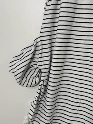 umgee USA Women's Striped Short Sleeve Top – Size S – Black & White – Fringe Hem thumbnail 5
