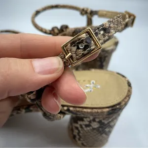 As Seen On Screen Raid Beige Snake Embossed Square Toe Chunky Heel Sandals Womens 36 Faux Leather thumbnail 8