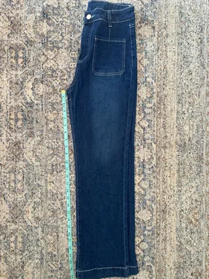 High Waist Front Pocket Crop Wide Leg Jeans Dark Wash Size SX thumbnail 5