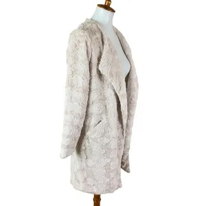 The Linen Duck Beige Textured Faux Fur‎ Open Front Cardigan Small Soft Plush thumbnail 4