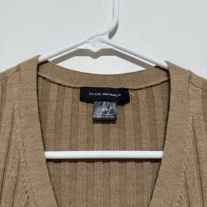 Club Monaco Camel Rib Knit Cardigan‎ Midi Sweater V-Neck Dress Size Small thumbnail 6