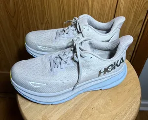 Hoka Women's Light Gray/White Cushioned Running Shoes thumbnail 1