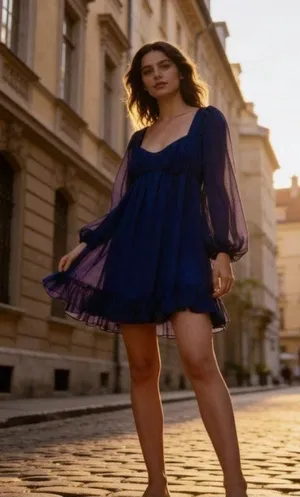Abercrombie & Fitch Blue Mini Dress Long Sleeve Babydoll Ruffle Hem MP Fairycore thumbnail 1