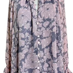 LoveStitch Pink and Grey Floral Sheer Blouse L thumbnail 4