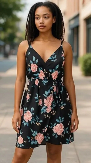 Forever 21 Womens‎ Dress Size 1X Spaghetti Strap Black Floral Wrap Style thumbnail 1