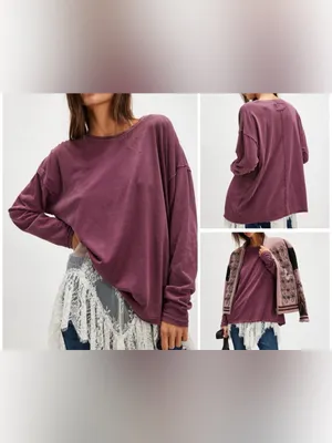 NWOT Free People We The Free Nina Long-Sleeve Tee - maroon wine - XS thumbnail 2