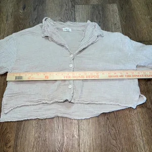 Sand Cloud Organic Cotton Gauze Cropped Button Down Shirt Tan Womens M/L Resort thumbnail 4
