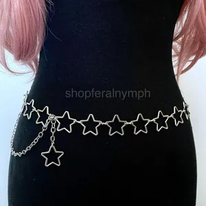 Silver Y2K Open Star Link Cutout Waist Chain Belt, Fits 21-38 Inches, X7GA1415 thumbnail 4