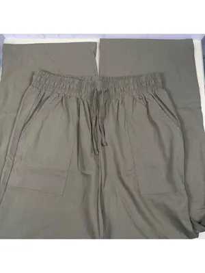 Women’s Olive Green Linen Blend Wide Leg Pull On Pants Medium 29x28 thumbnail 5