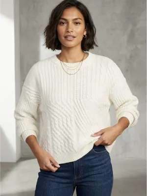 (RFB2) Old Navy Mixed Cable Knit Sweater XL NWT Cream White SoSoft Crewneck thumbnail 1