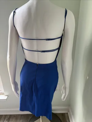 Lucy in the Sky Norma Taffeta Ruched Backless Mini Dress Cobalt Blue Women Small thumbnail 7