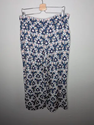 Anthropologie Geometrical Blue White Wide-Leg Pull on Pants XL thumbnail 7