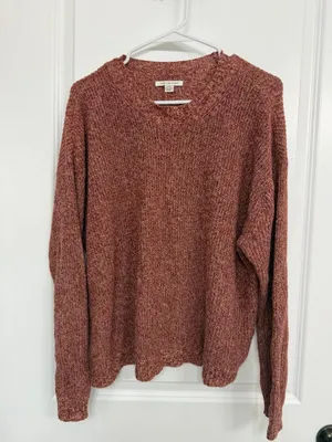 American Eagle Rust Red Marled Open Knit Crewneck Sweater Women’s M thumbnail 3