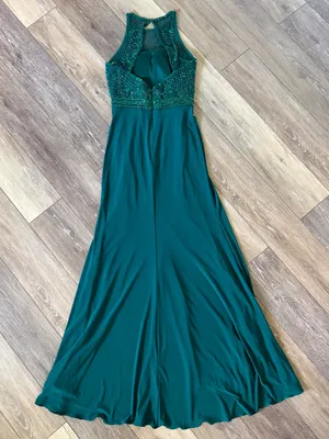 Sherri Hill Teal Beaded Halter Prom Gown with Side Slit thumbnail 8