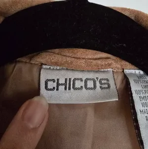 Chicos Women's Jacket Leather Open Front Collared W/ Lining Embroidery thumbnail 3