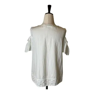 Zara White Cotton Lace‎ Cut Out Cold Shoulder Blouse Size XS thumbnail 3