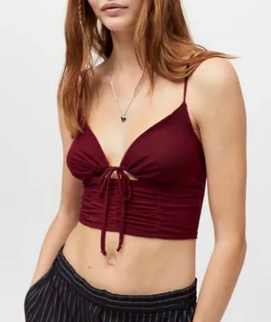 Urban Outfitters Wine Red Ruched Crop Top thumbnail 1