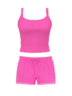 VICTORIA’S SECRET PINK Rib Cami & Campus Fleece Rolled Hem Shorts Pink Gossip L thumbnail 8
