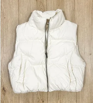 Double Zero Womens Off White Faux Leather Puffer Vest Funnel Neck Zip DZ23F494 M thumbnail 1