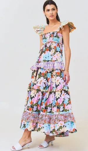 NWT CeliaB Tiered Ruffle Maxi Dress Blue thumbnail 1