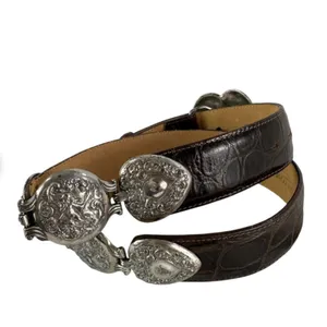 Brighton Vintage Leather Crocodile Embossed Silvertone Heart Buckle Sz M EUC thumbnail 4