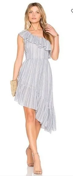 LoveShackFancy Pamela Midi Dress Asymmetrical One Shoulder Blue M thumbnail 1