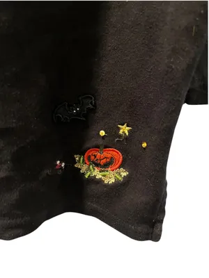 Vintage 90s Karen Scott Halloween Embroidered Mock Neck Shirt Pumpkin Large L thumbnail 7