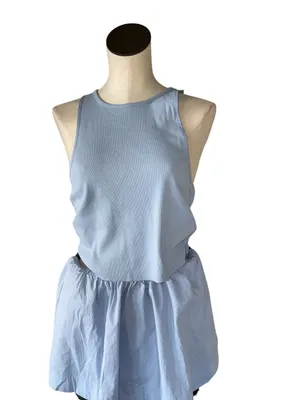 NEW Free People free-est Milani Tank Top Mini Skirt Boho Cotton Set Blue Large thumbnail 11