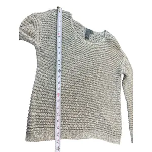 Quinn Gray Open Weave Knit Sweater M Slouchy Cozy Pullover Minimalist Beachy thumbnail 7