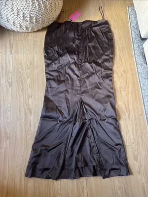 Edikted Chocolate Brown Satin Slip Skirt thumbnail 3
